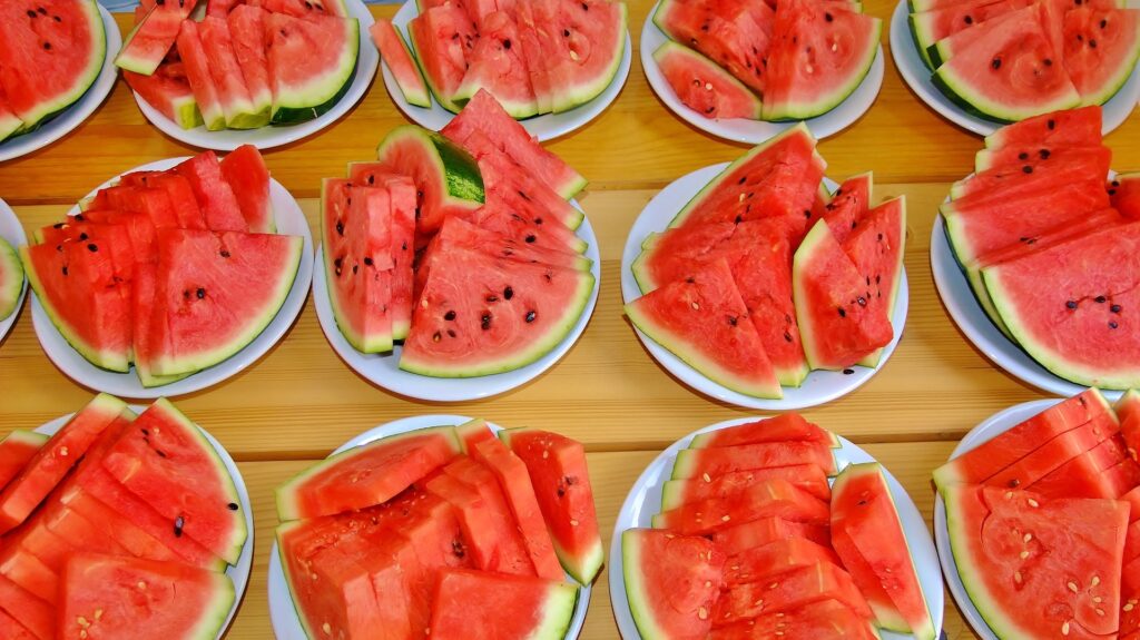 plates of watermelon slices