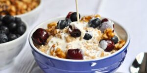 Steel-Cut Oats with Fresh Cherries, Blueberries and Walnuts