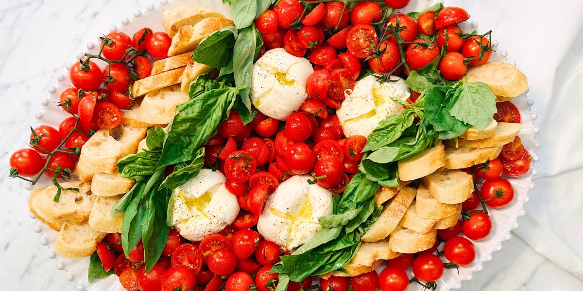 Burrata Cheese Board with Tomato and Basil - Christine Avanti