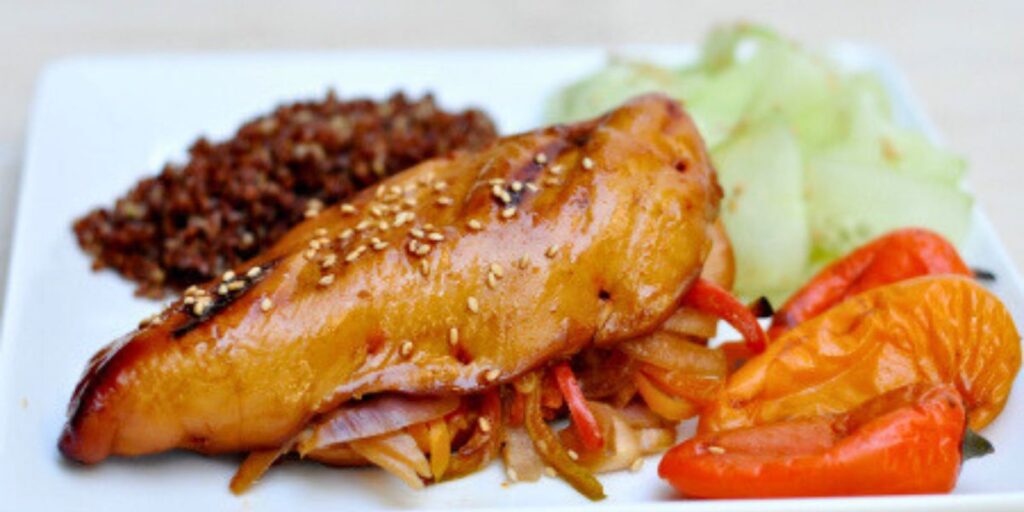 Stuffed Yakitori Chicken with Quinoa and Cucumber Salad