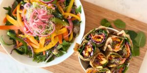 10-Minute Hummus Veggie Wraps and Veggie Loaded Salad