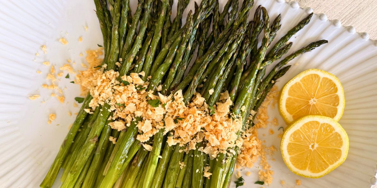 Roasted Asparagus with Parmesan Crisp Topping - Christine Avanti